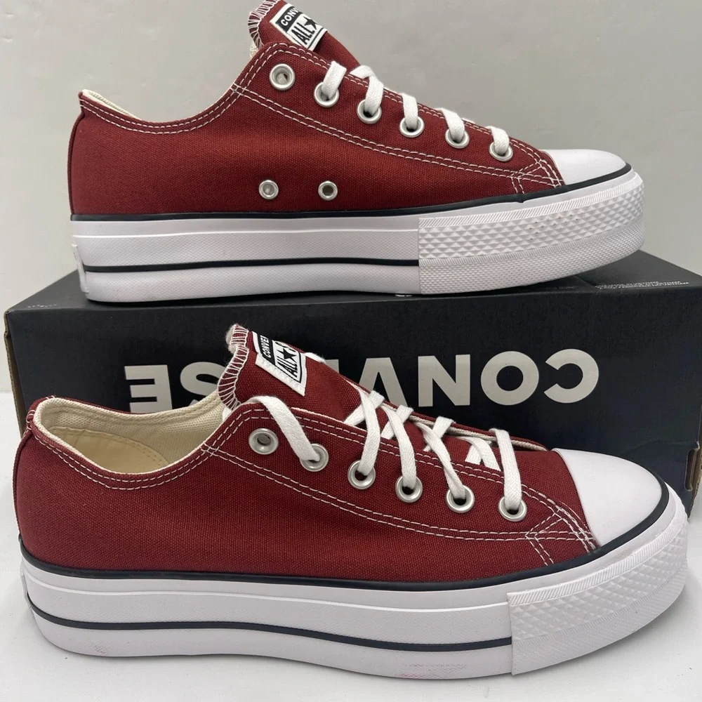 Converse Burgundy Canvas Platform Sneakers A14514F CTAS LIFT OX ROTTIN APPLE
